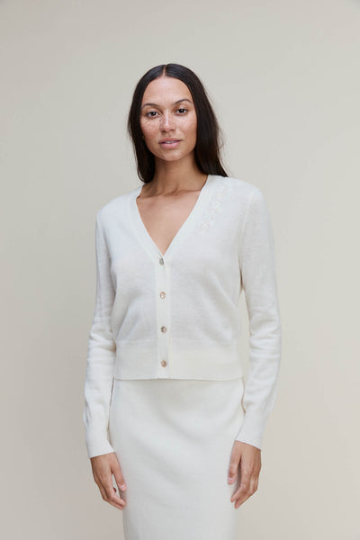 【IONSEOUL】City Embroidery V-neck Cardigan 4JH245 Women's Embroidery Knit Cardigan Open Front Cardigan V Neck